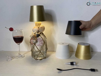 Đèn bàn chụp gắn chai rượu cảm ứng [3 Màu - 3 Chế độ đèn] 11x9cm LED-KHAC-03